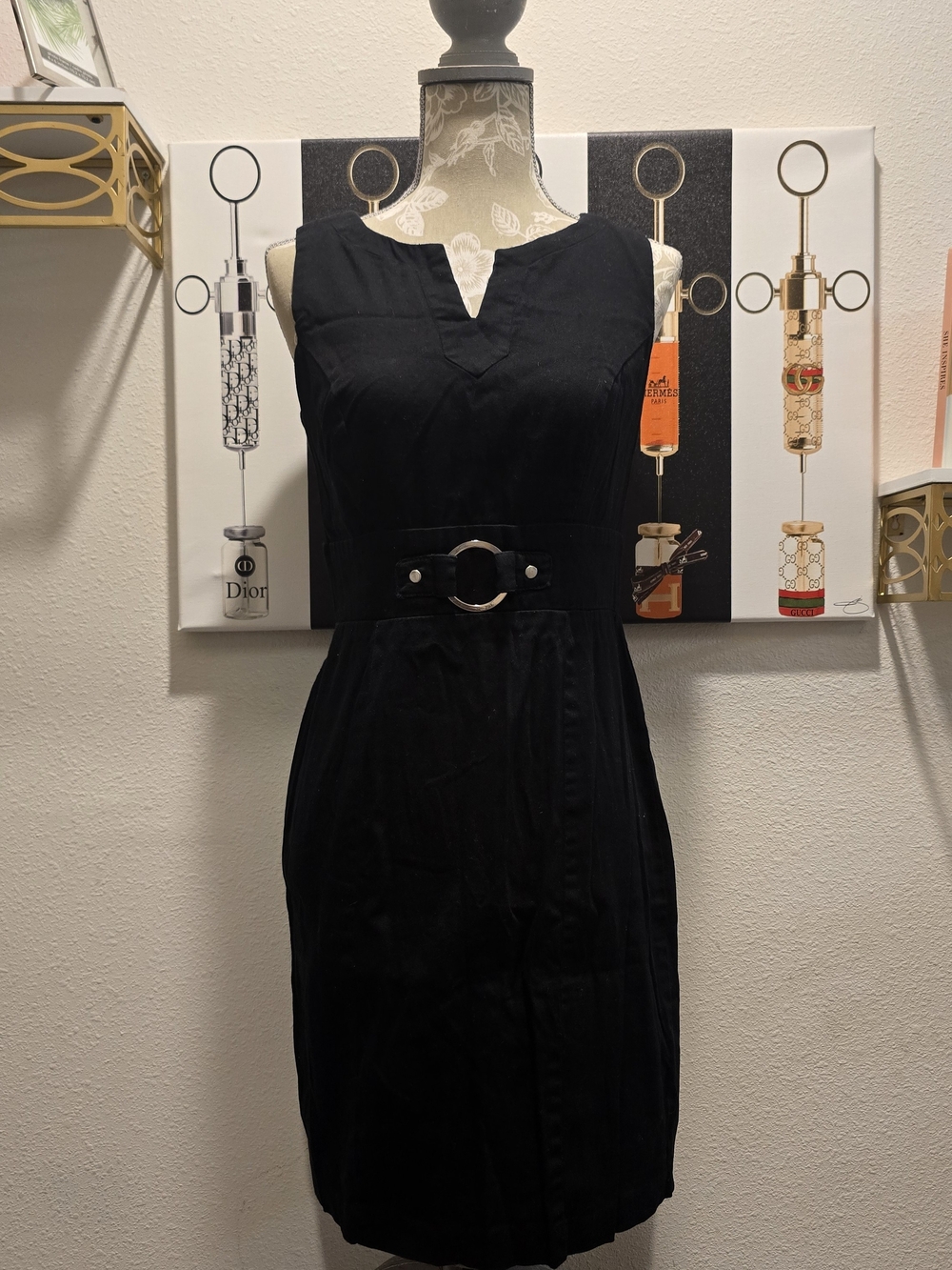 AGB Black Sleeveless Midi Dress with Ring Belt